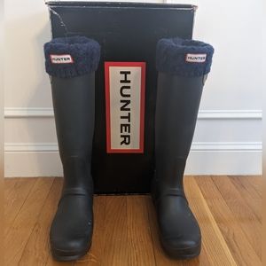 Hunter Original Women's Navy Contrast Knee High Rain Boots Size US 9M